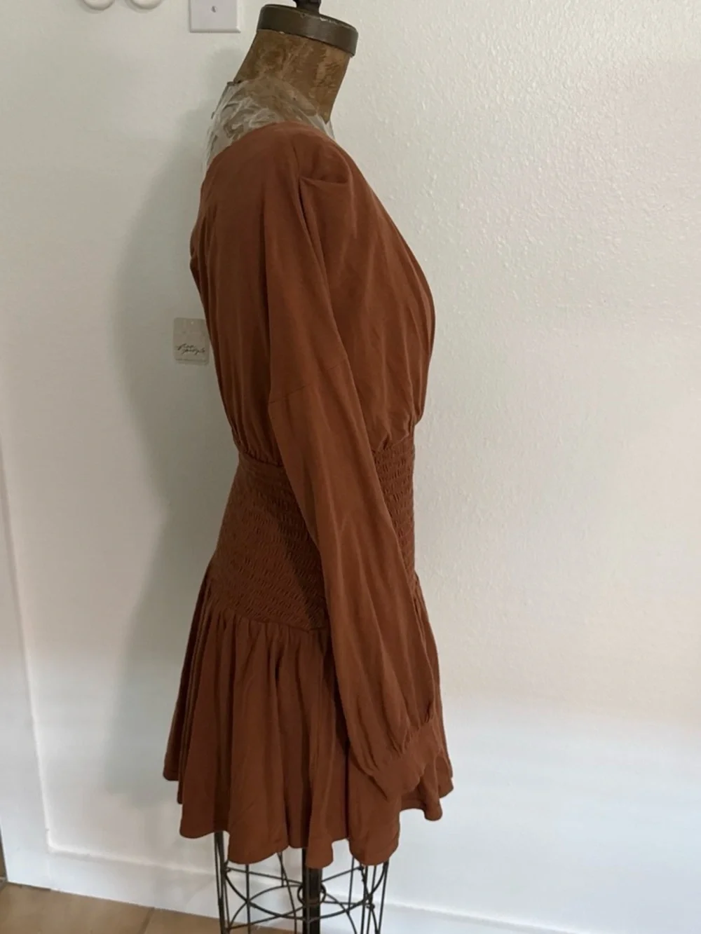 NWT Free People Scorching Hot Smocked Waist Long-Sleeve Mini Dress Size S
